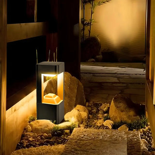 Stylish Black Hollow Geometric LED Outdoor Path Lamp Zawala Image - 1