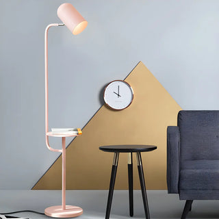 Trendy Pink Cylinder Metal Floor Lamp with Shelf Zawala Image - 3