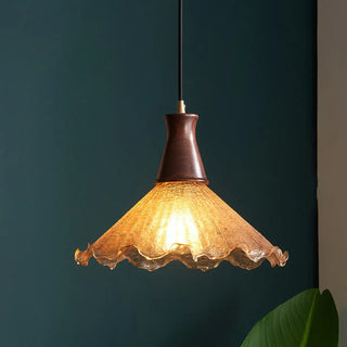 ZOWALA - Vintage Cone Crackle Glass Mini Amber Indoor Pendant Light Image - 3
