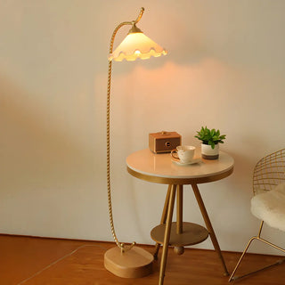 ZOWALA - Vintage Amber Flower Scrolled Gold Floor Lamp Image - 1