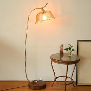 ZOWALA - Vintage Amber Flower Scrolled Gold Floor Lamp Image - 2