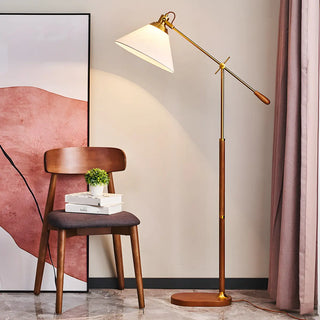 Adjustable Fabric Cone Vintage Metal LED Floor Lamp Zawala Image - 1