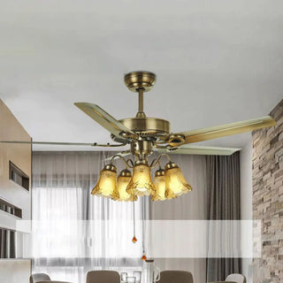 ZOWALA - Vintage Floral 5-Blade Chandelier Ceiling Fan Light  Image - 2