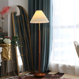 Vintage Walnut Metal Floor Lamp with Pleated Shade Zawala Image - 1