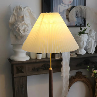 Vintage Walnut Metal Floor Lamp with Pleated Shade Zawala Image - 4