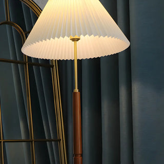 Vintage Walnut Metal Floor Lamp with Pleated Shade Zawala Image - 5
