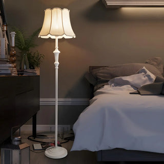 ZOWALA - Classic White Scalloped Fabric Bedside Floor Lamp Image - 2