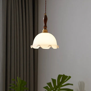 ZOWALA - Vintage Pendant Flower Dome White Glass Pendant Light Image - 1