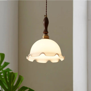 ZOWALA - Vintage Pendant Flower Dome White Glass Pendant Light Image - 2