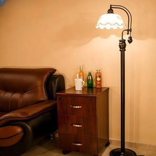 ZOWALA - Vintage White Glass Flower Black Floor Lamp Image - 1