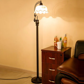 ZOWALA - Vintage White Glass Flower Black Floor Lamp Image - 2