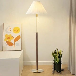 Pleated Shade Walnut Metal LED Modern Floor Lamp Zawala Image - 1