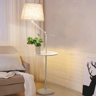 Adjustable White Cylinder Floor Lamp with Side Table Zawala Image - 1