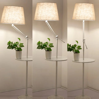 Adjustable White Cylinder Floor Lamp with Side Table Zawala Image - 2