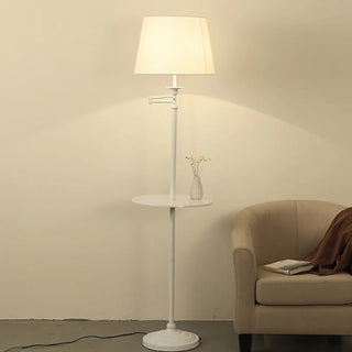 Adjustable White Cylinder Floor Lamp with Side Table Zawala Image - 3