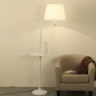 Adjustable White Cylinder Floor Lamp with Side Table Zawala Image - 4