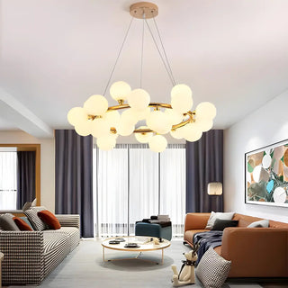 ZOWALA - White Glass Bubble Gold Circle Chandelier Image - 1