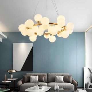 ZOWALA - White Glass Bubble Gold Circle Chandelier Image - 2