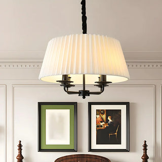 ZOWALA - Pleated Fabric White Coffee 4-Light Drum Chandelier Image - 1