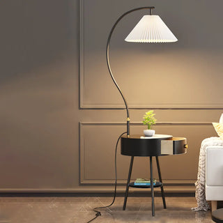 Modish Pleated Gold Arched Floor Lamp with Storage Zawala Image - 2