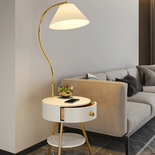 Modish Pleated Gold Arched Floor Lamp with Storage Zawala Image - 3