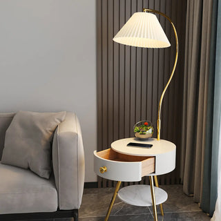 Modish Pleated Gold Arched Floor Lamp with Storage Zawala Image - 5