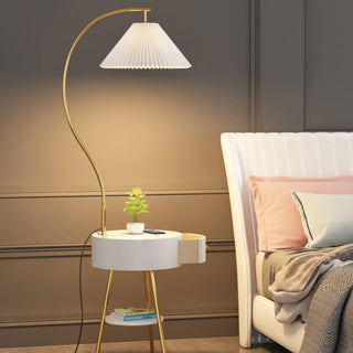 Modish Pleated Gold Arched Floor Lamp with Storage Zawala Image - 6
