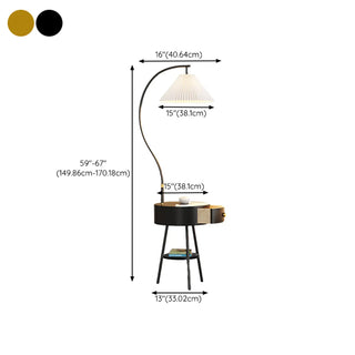 Modish Pleated Gold Arched Floor Lamp with Storage Zawala #size