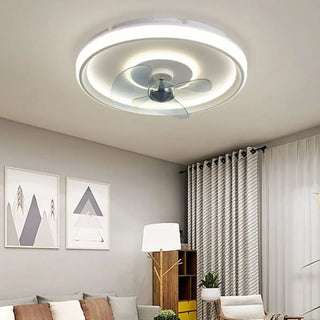 Flush Mount Round Simple Dimming LED Ceiling Fan Light Zawala Image - 1