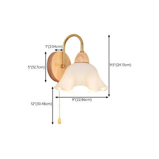 Bedroom Wood Frosted Flower Pull String Wall Sconce Zawala Image - 17