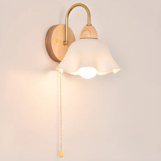 Bedroom Wood Frosted Flower Pull String Wall Sconce Zawala Image - 8