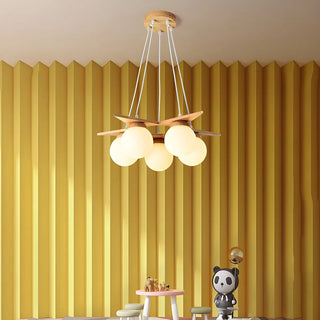 ZOWALA - Star Wood White Glass Ball 5-Light Kids Room Chandelier Image - 1