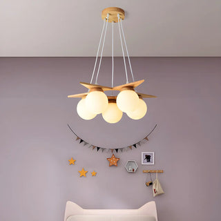 ZOWALA - Star Wood White Glass Ball 5-Light Kids Room Chandelier Image - 2
