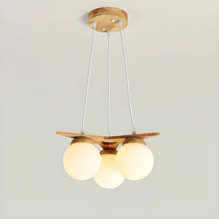 ZOWALA - Star Wood White Glass Ball 5-Light Kids Room Chandelier Image - 3